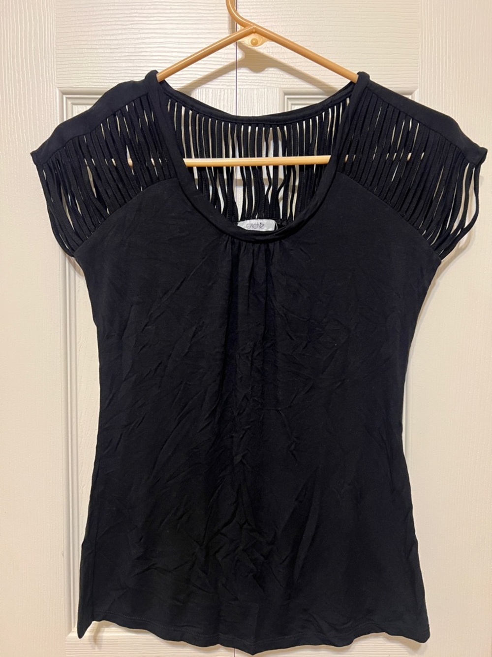 Brand new. No tag. Cache Black Fringe Shoulder Top